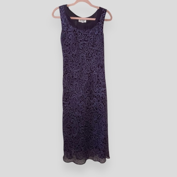 90’s Purple & Black Maxi Dress with Satin Trim & Paisley Pattern Size 6P - Picture 6 of 7